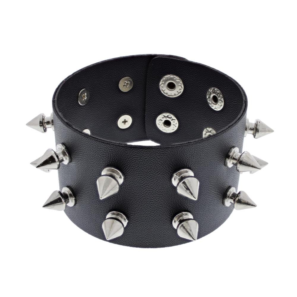 Zac's Alter Ego - 2 Row Spike Studded PU Polsband - Zwart